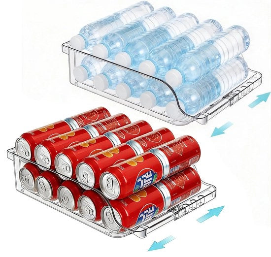 Organizzatore per bevande XXL - Supporto trasparente pieghevole per contenitori - Organizzatore per frigorifero - Dimensioni 33 x 16,5 x 13 cm