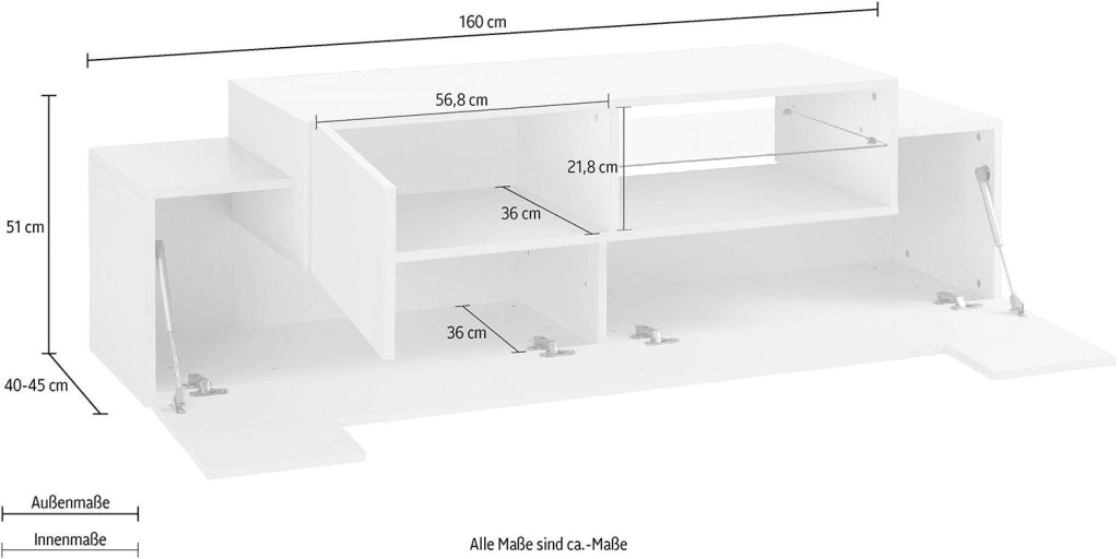 Mobile Tv 3 Ante e Ripiano a Giorno 160x45x51,5 cm Coro Bianco Lucido/Bianco