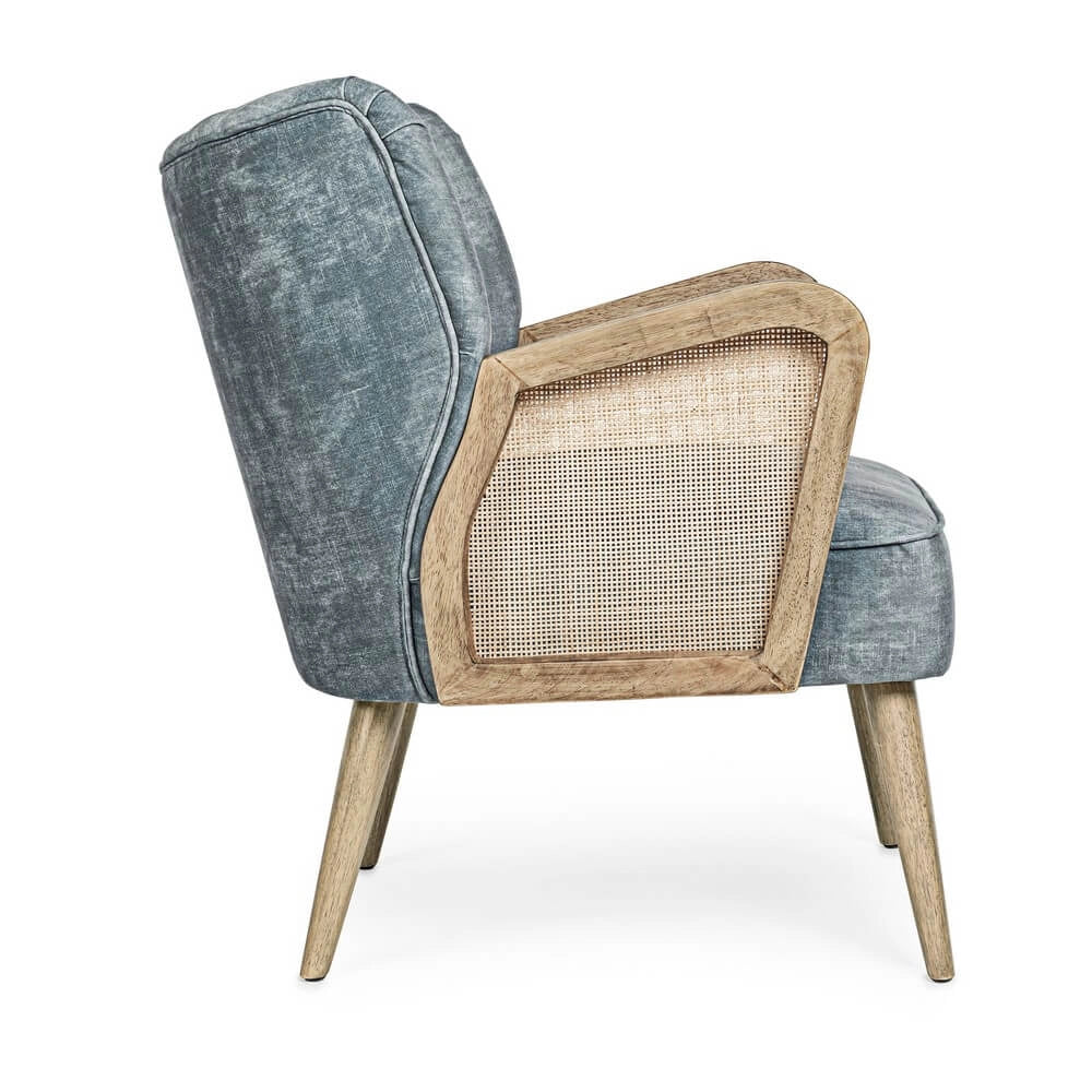 Poltrona Imbottita con Braccioli in Legno e Rattan - FLORENCE
