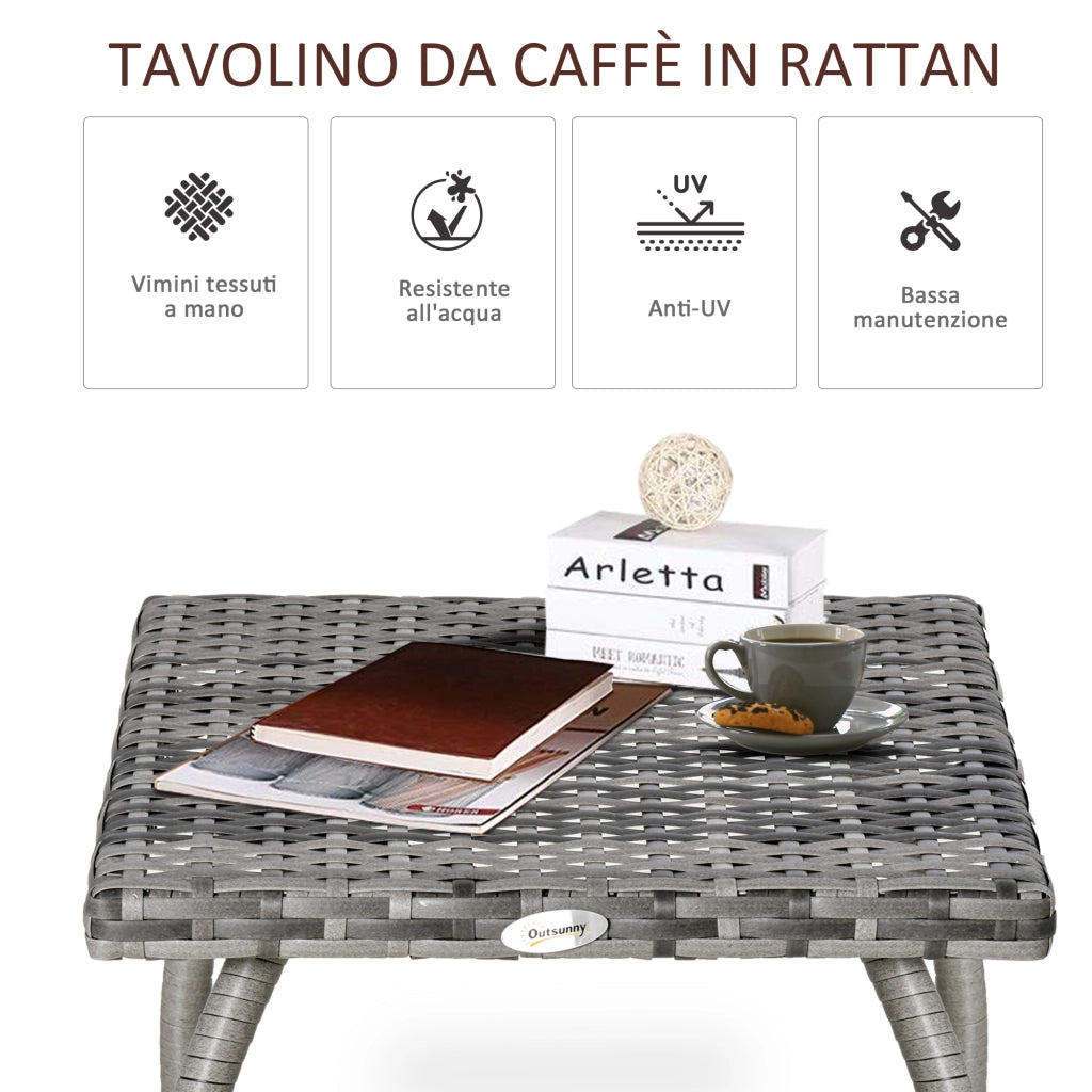 EasyComfort Tavolino in Rattan Sintetico da Esterno e Giardino Grigio
