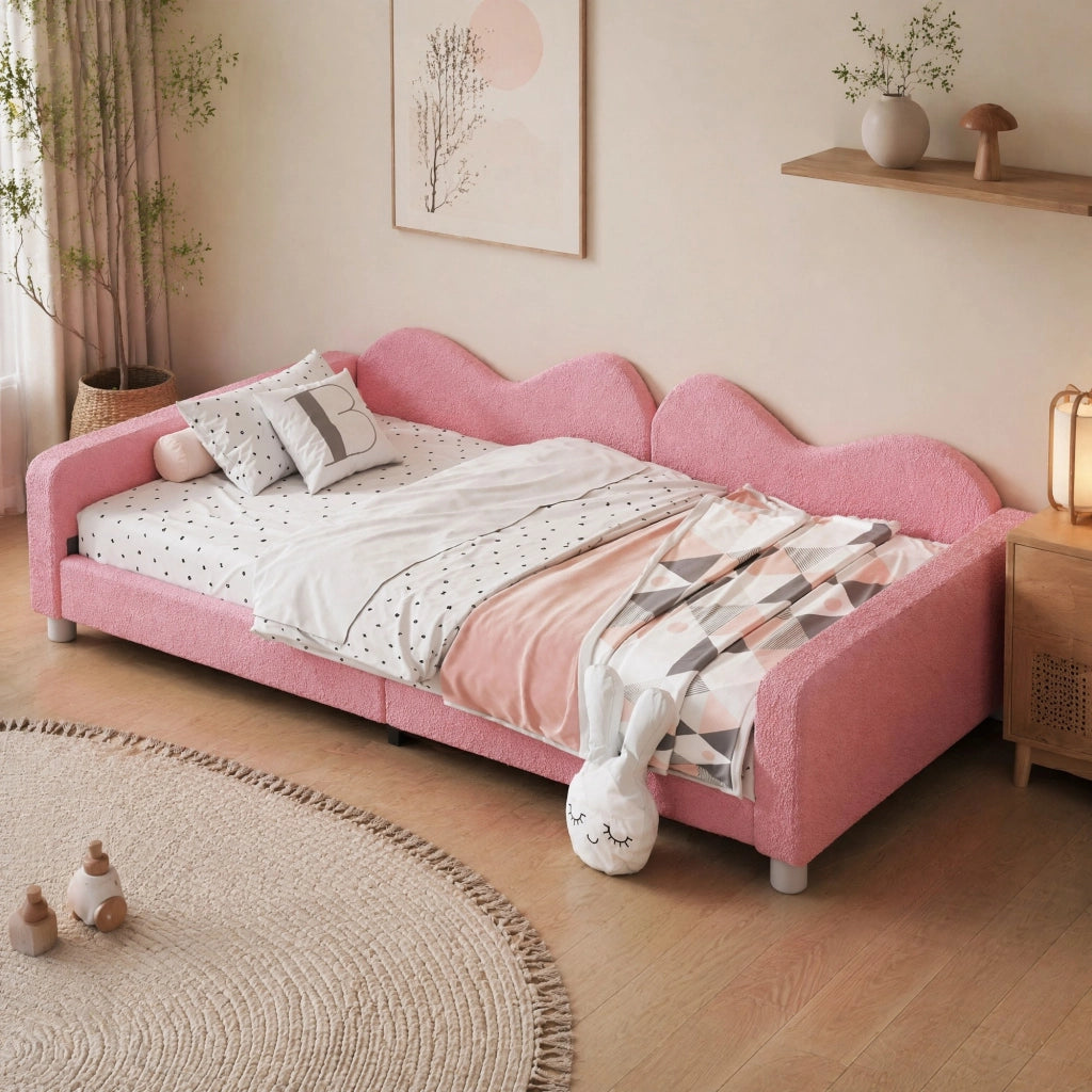 LETTO imbottito multifunzionale 214,5x95x42 cm tessuto teddy rosa