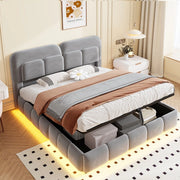 Letto imbottito 140x200 cm contenitore ¨C Minimal ¨C grigio velluto con led