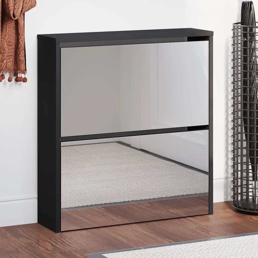 Scarpiera con Specchio a 2 Livelli Nera 63x17x67 cm cod mxl 40700