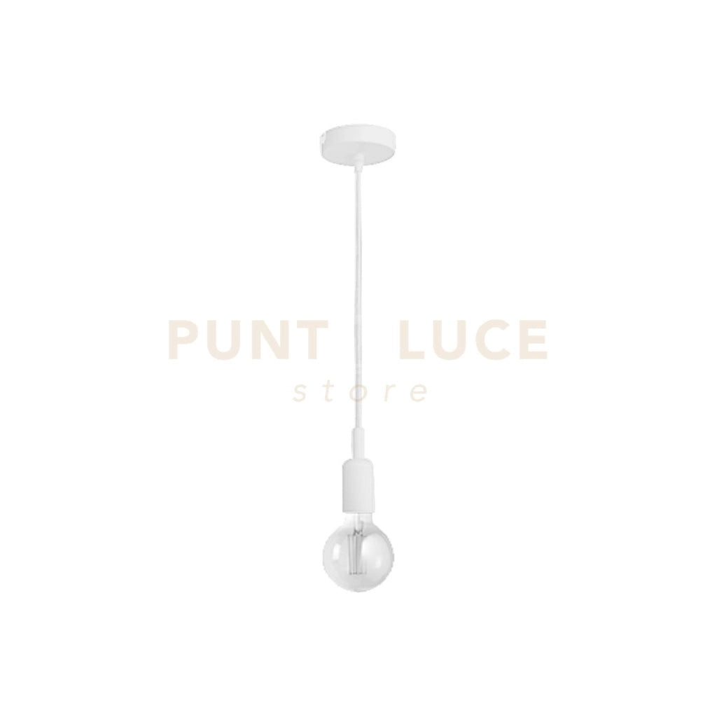 GSO070- PENDENTE FLUTE CAVO IN STOFFA E ROSONE BIANCO SATINATO 1 LUCE ATTACCO E27 D.4,2CM