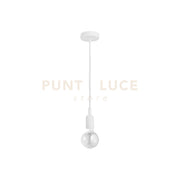 GSO070- PENDENTE FLUTE CAVO IN STOFFA E ROSONE BIANCO SATINATO 1 LUCE ATTACCO E27 D.4,2CM
