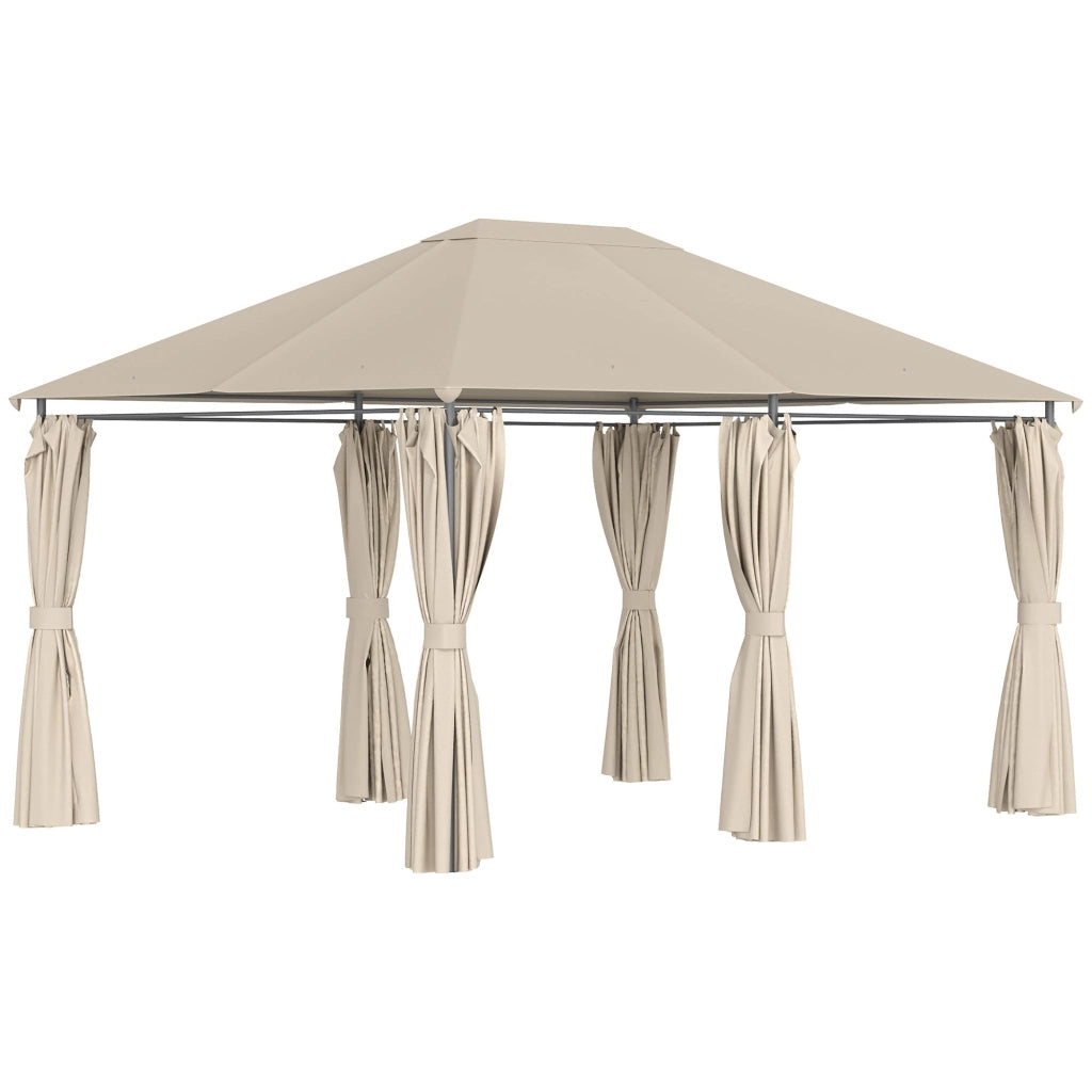 Gazebo da Giardino 4x3m in Acciaio Tende Laterali Cachi