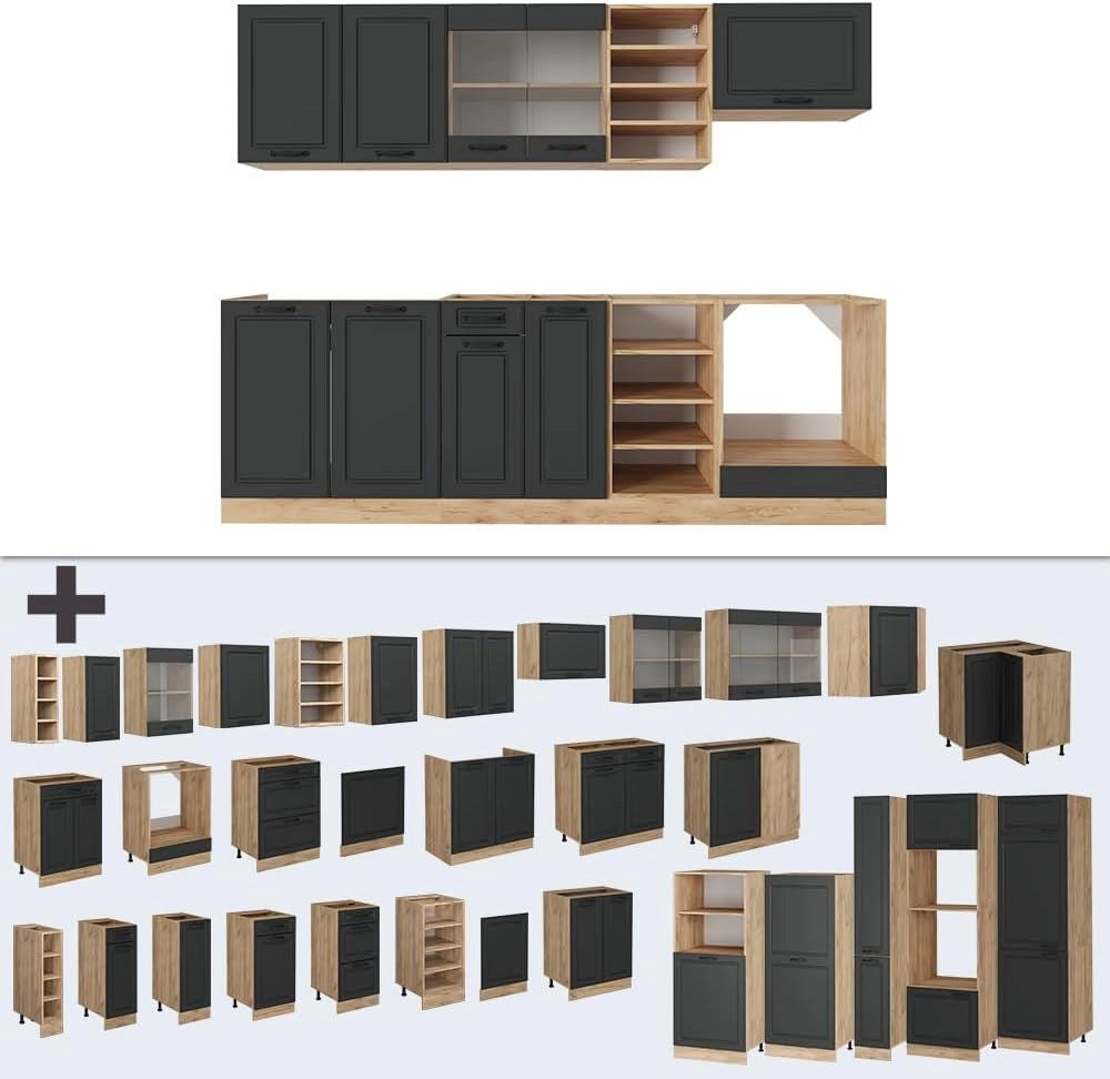 Cucina componibile R-Line, Calcestruzzo/quercia dorata, 240 cm senza piano di lavoro