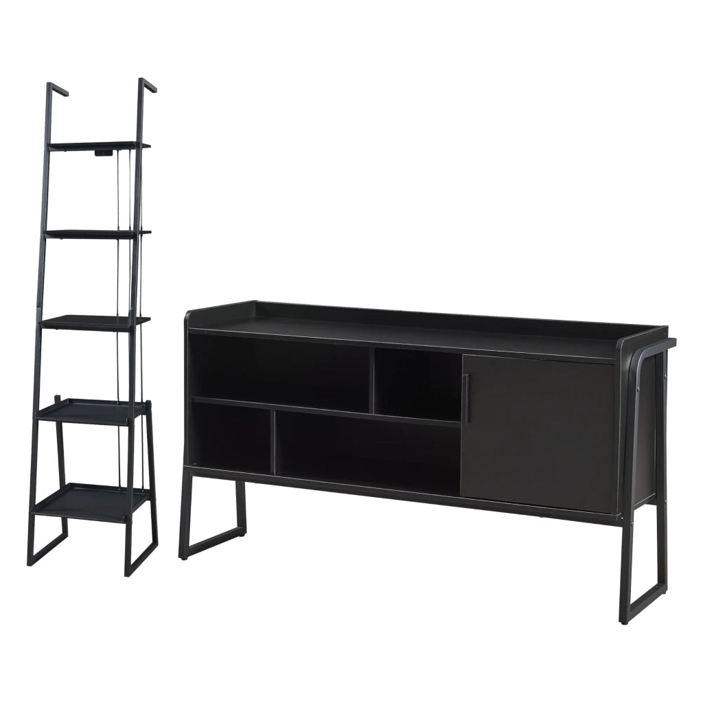 Set di 2 mobili con porta TV e ripiano a scala nero 03_0009366