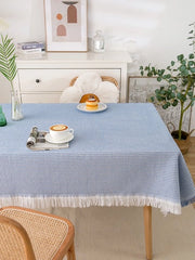 Tavolo coperto a mano con bordi a maglia in cotone, grande, rotondo/quadrato - 130*230cm, a rete blu e bianco