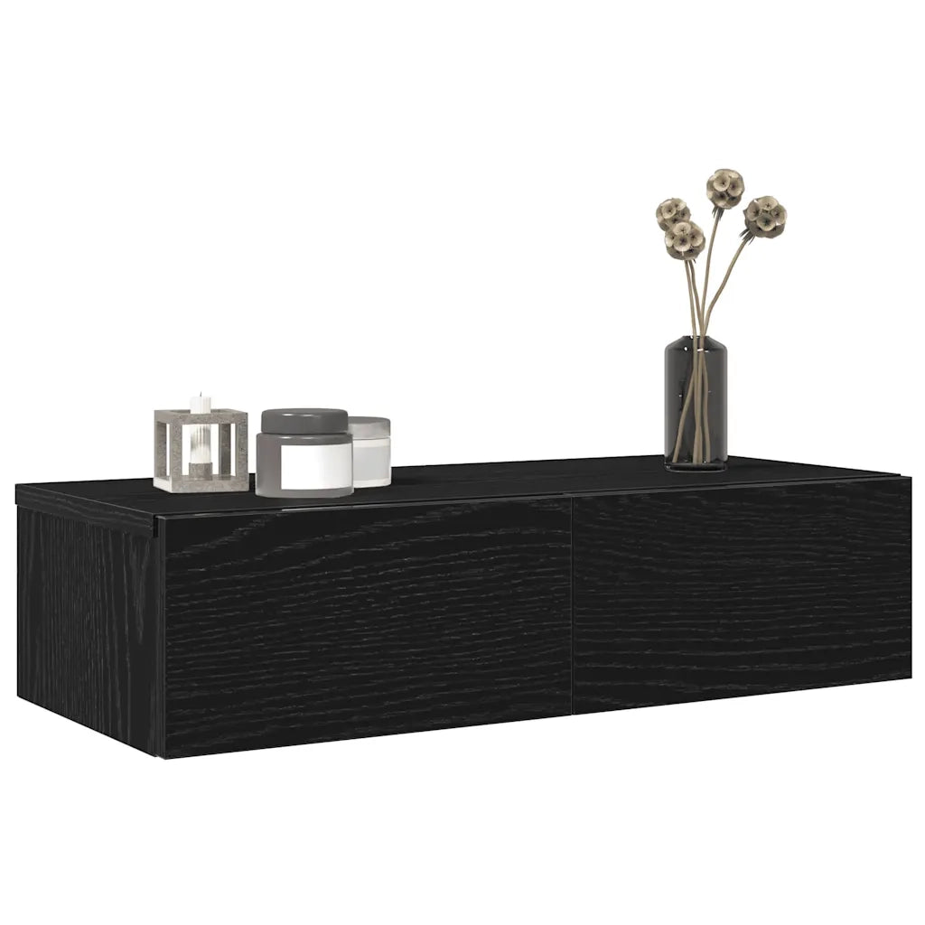 Scaffale a Parete con Cassetti Nero 60x26,5x15 cm in Truciolato 859969