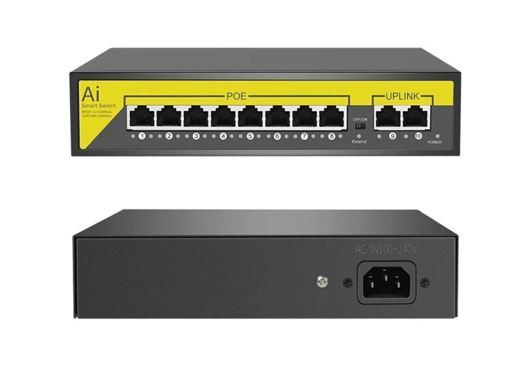 Switch di rete PoE ethernet 8 porte POE + 2FE RJ45 10/100Mbps 120W Art.88414