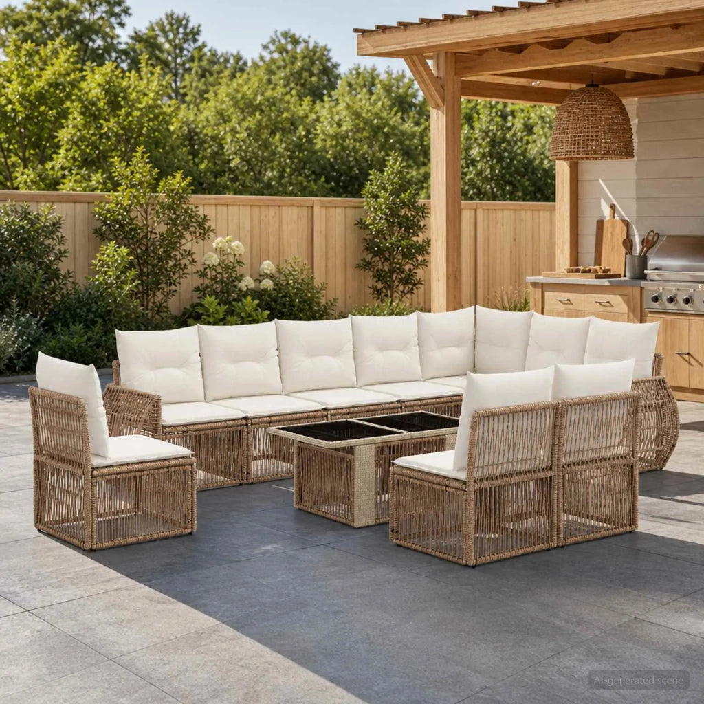 Set Divano da Giardino 11 pz Beige e Bianco Crema polyrattan 3436959