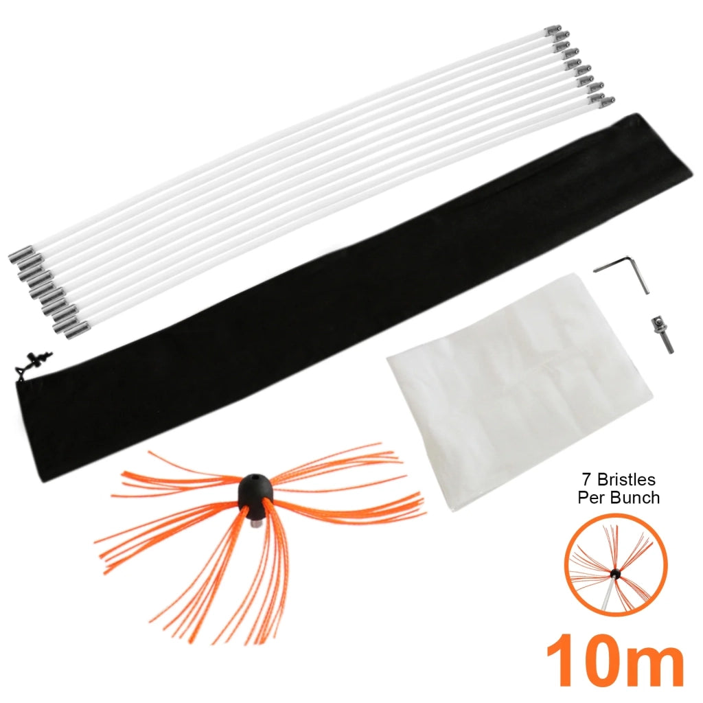 Scovolo Spazzacamino per Trapani Avvitatori con Adattatore Spazzola Camino Canna Fumaria Ciminiera Asta Nylon Flessibile con 6 Spazzole da 7 Setole - 10m