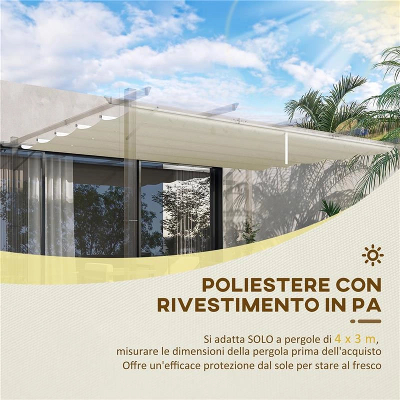 TETTUCCIO DI RICAMBIO PER PERGOLA GAZEBO DA GIARDINO DA 3X4 M IN POLIESTERE CREMA