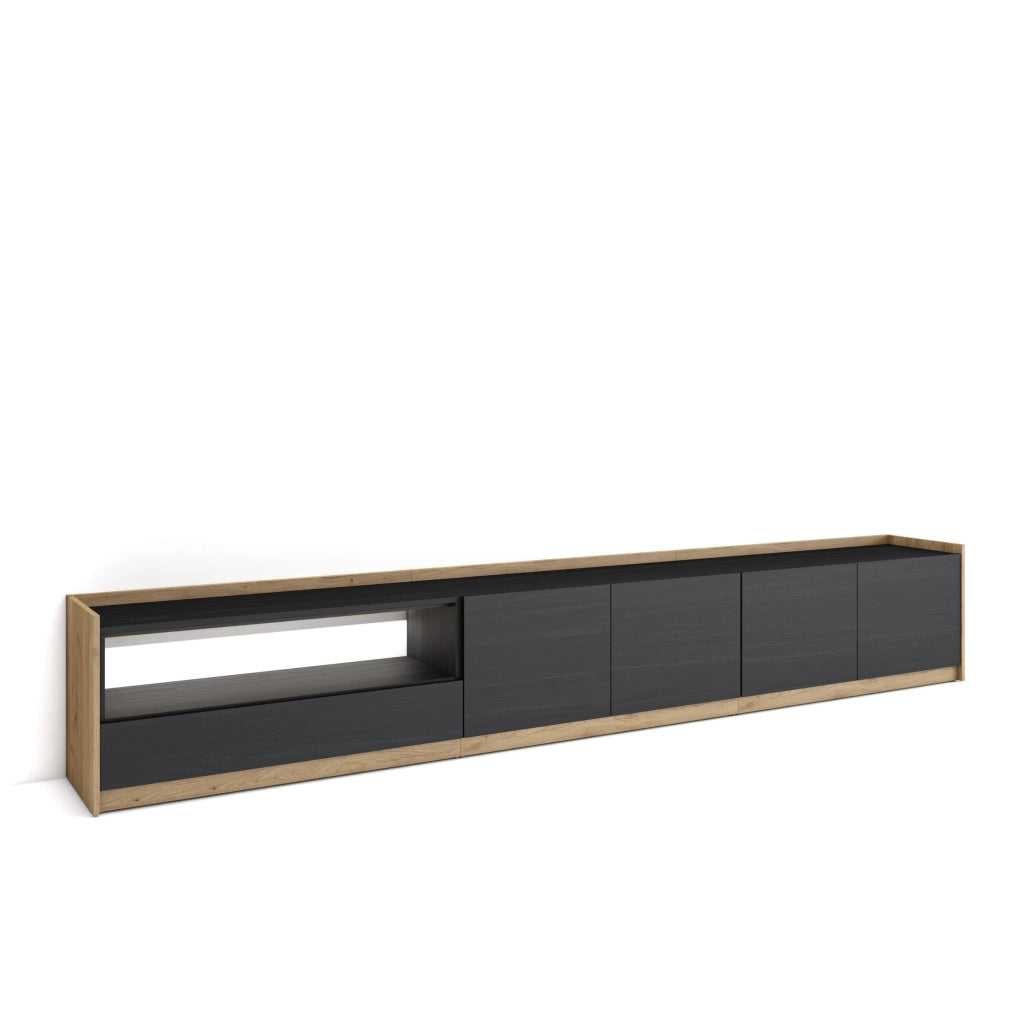 Mobile TV Soggiorno, 310x50x37 cm, Per TV fino a 80", LED, Nero e rovere