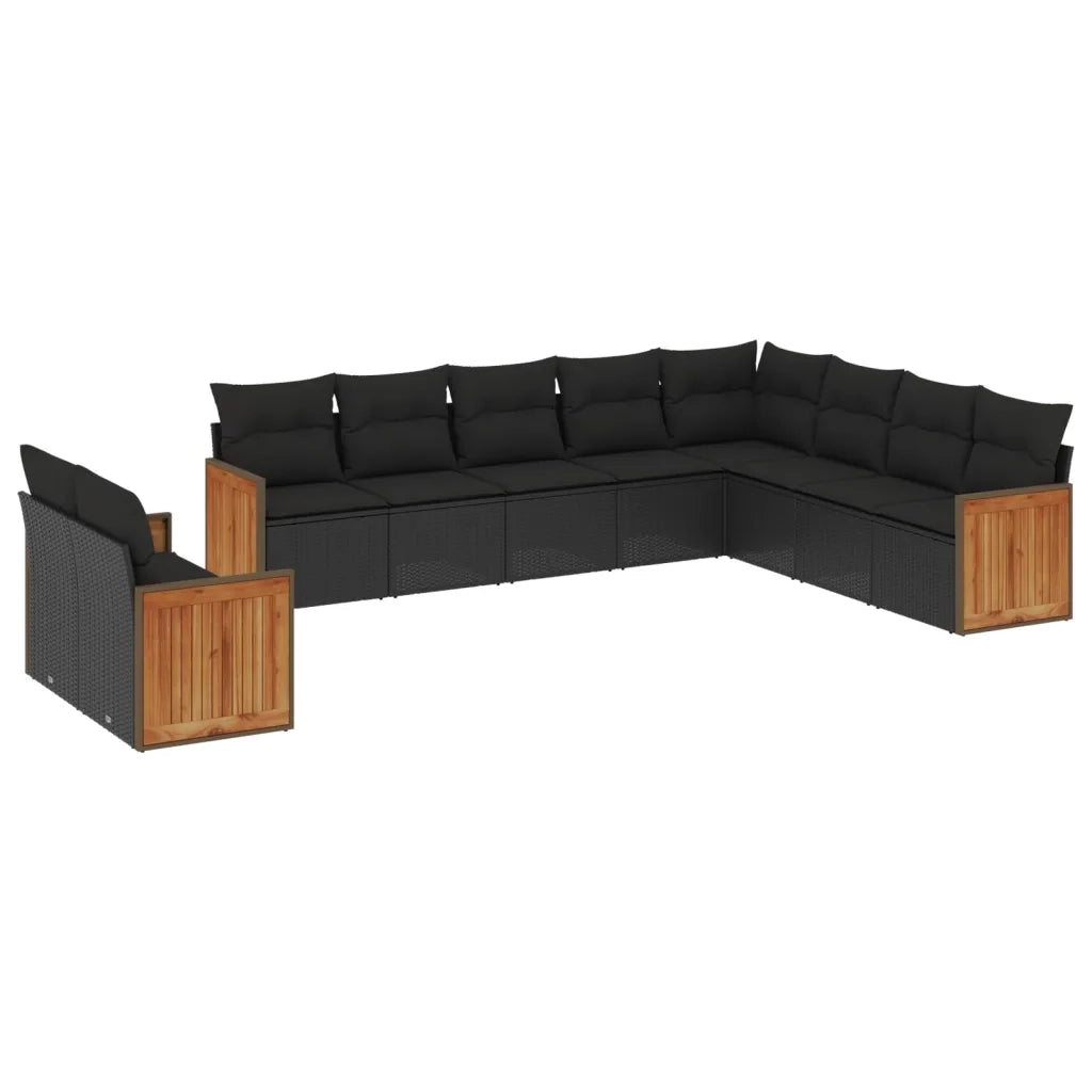 Set Divani da Giardino 10pz con Cuscini in Polyrattan Nero 3227791