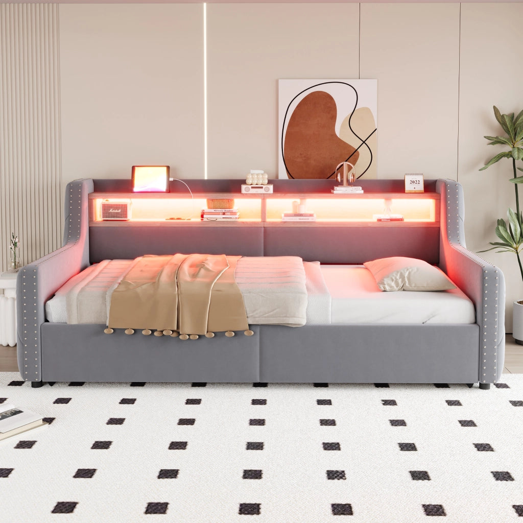 Letto divano con funzione letto e stoccaggio idraulico velluto 90x200 cm