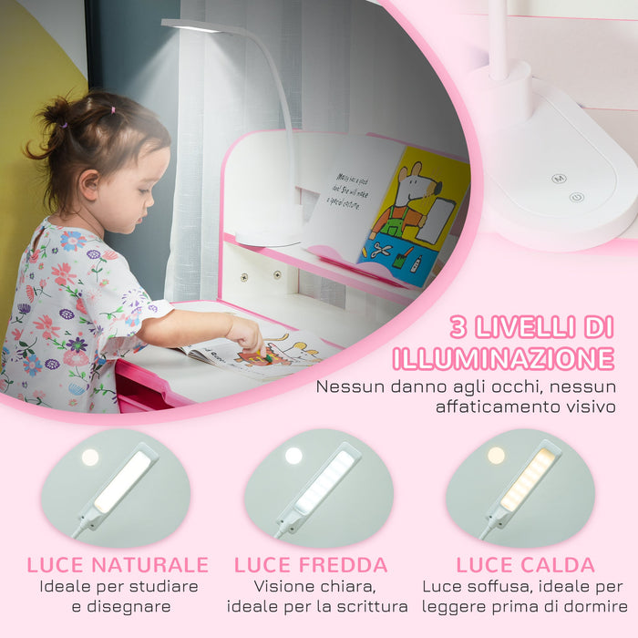 Banco Scuola per Bambini Regolabile con Luce LED Leggio e Portapenne Rosa