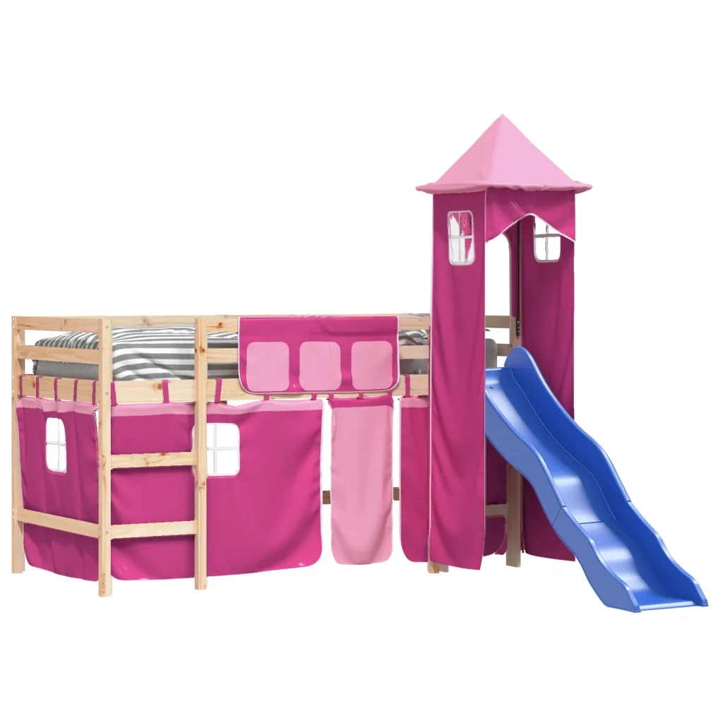 Letto a Soppalco con Torre Bambini Rosa 90x200cm Massello Pinocod mxl 85317