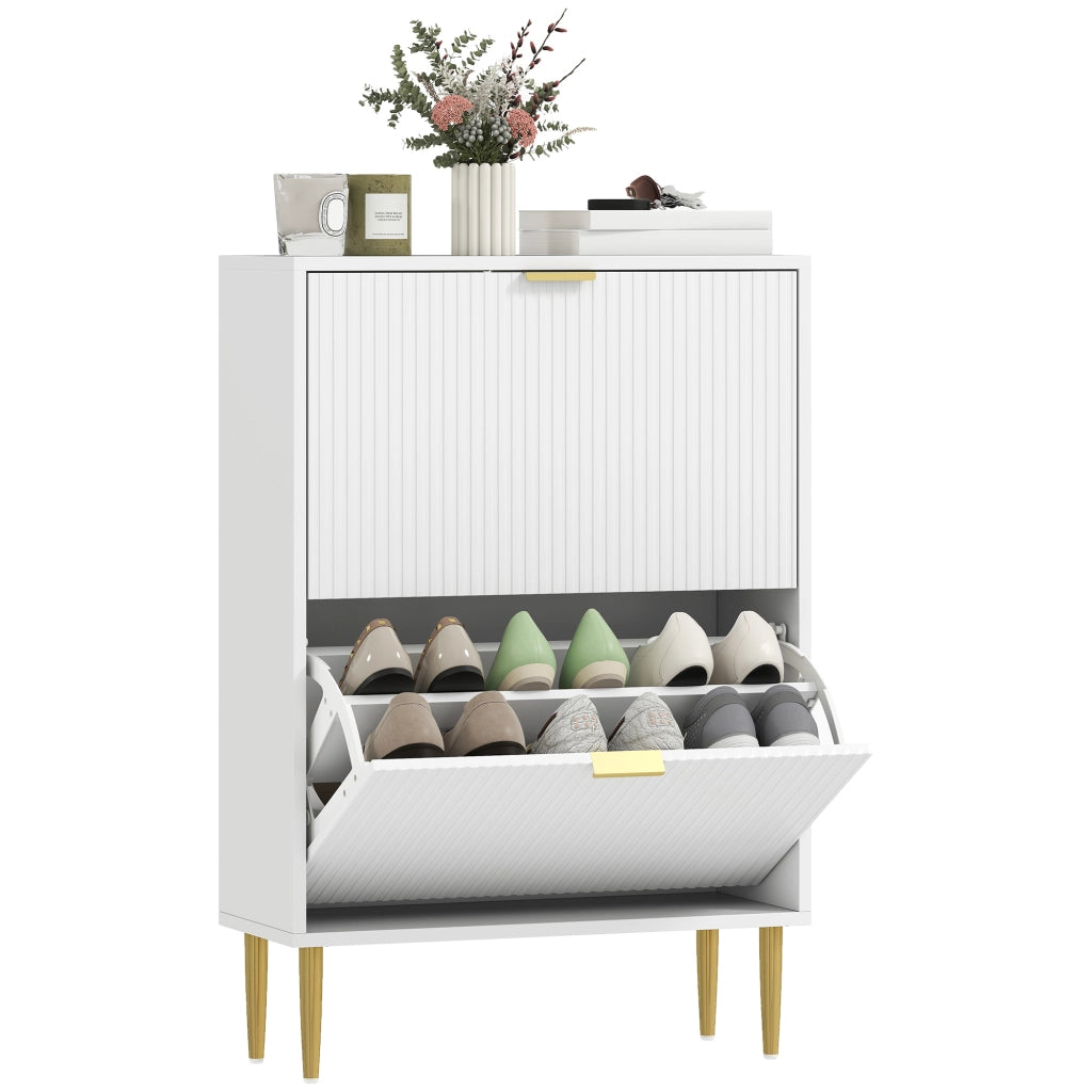 Scarpiera con 2 cassetti, ante e ripiani regolabili ¨C Zephmum ¨C Bianco 60x24x91,5cm