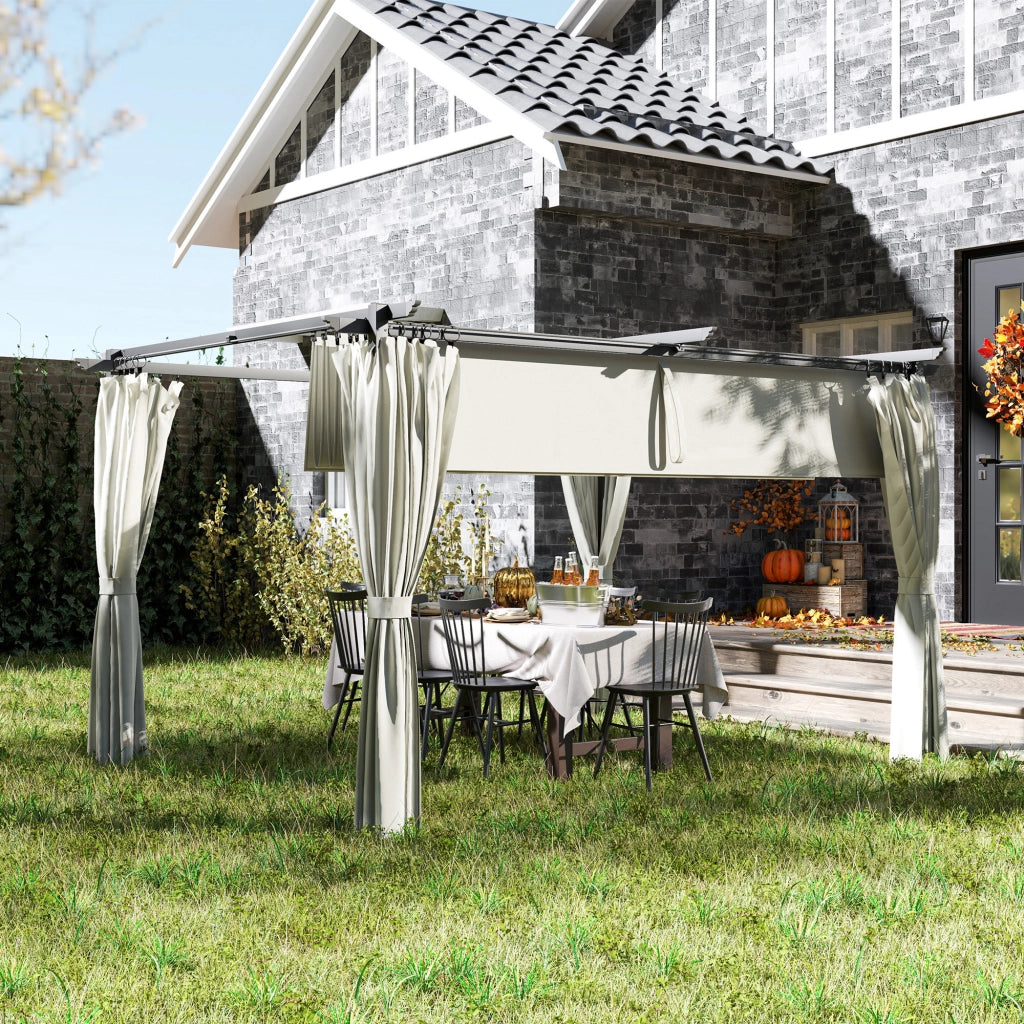 Pergola con Tetto Retrattile e Tende ¨C zephmum ¨C Grigio 300x300 cm