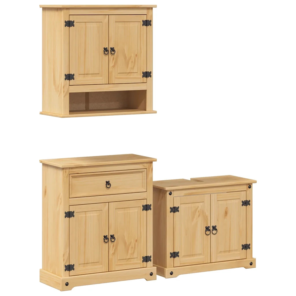 Set Mobili da Bagno 3 pz Corona in Legno Massello di Pino 3334638