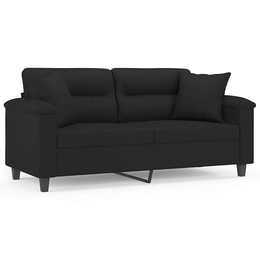 Divano a 2 Posti con Cuscini-Sofa 2 Posti con Cuscini Nero 140 cm Tessuto Microfibra