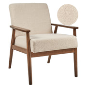 Poltrona da salotto con rivestimento in tessuto boucle beige con struttura in legno stile retrò