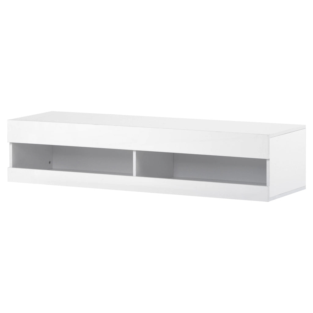 Mobile TV sospeso con 2 ante e LED; controllo tramite app; per soggiorno; in MDF; 140 × 40 × 30.5 cm; bianco