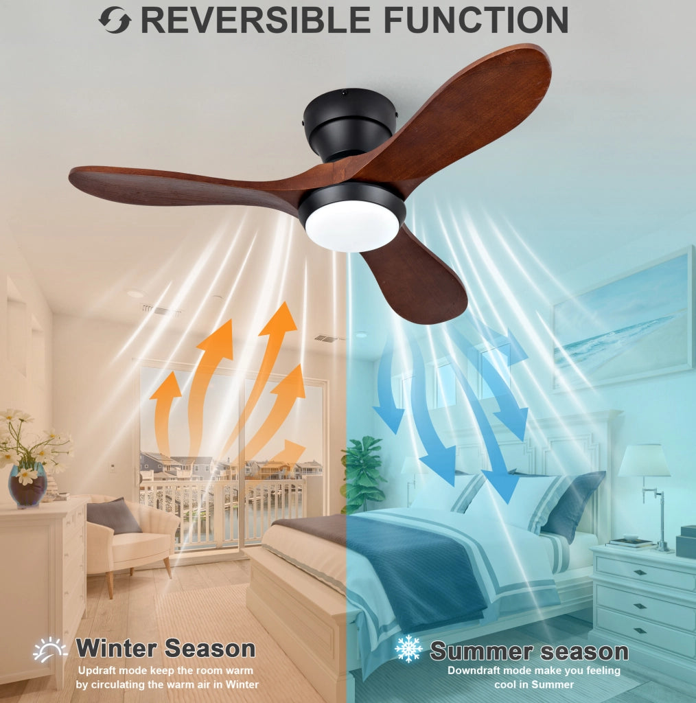 Ventilatore da soffitto 36 pollici con luce LED; 6 velocità; telecomando; nero e noce scuro