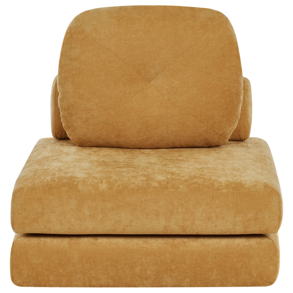 Divano a 1 posto in tessuto di ciniglia Pouf letto singolo per ospiti con cuscino senape stile Moderno
