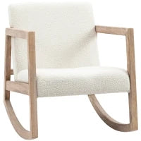 Sedia a Dondolo con Cuscini per Seduta e Schienale, in Legno, Pile e Schiuma, 60x81x71 cm, Crema