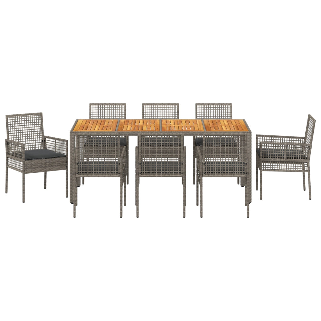 Set da Pranzo da Giardino 9 Pezzi con Cuscini Grigio Rattan Polimerico