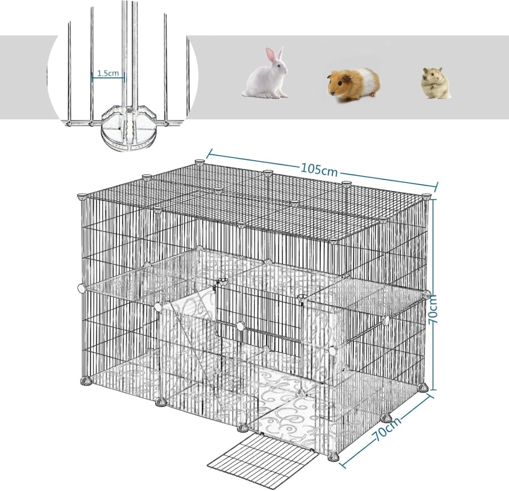 Recinto per Conigli, Recinto Conigli da Interno,DIY Recinzione Libera 38 Pannelli 35x35cm Acciaio e Resina, Box per Piccoli Animali, Recinto Modulare per Cincillà, Porcellini d'India