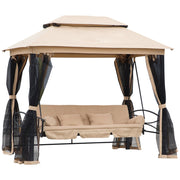 Altalena da giardino Hollywood con pannelli laterali 3 posti ¨C zephmum ¨C beige 256x172x248 cm
