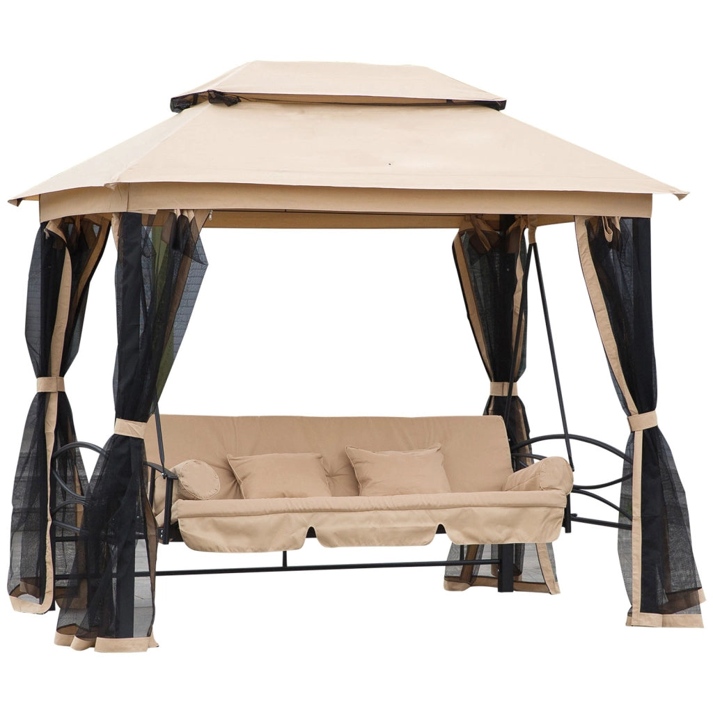 Altalena da giardino Hollywood con pannelli laterali 3 posti ¨C zephmum ¨C beige 256x172x248 cm