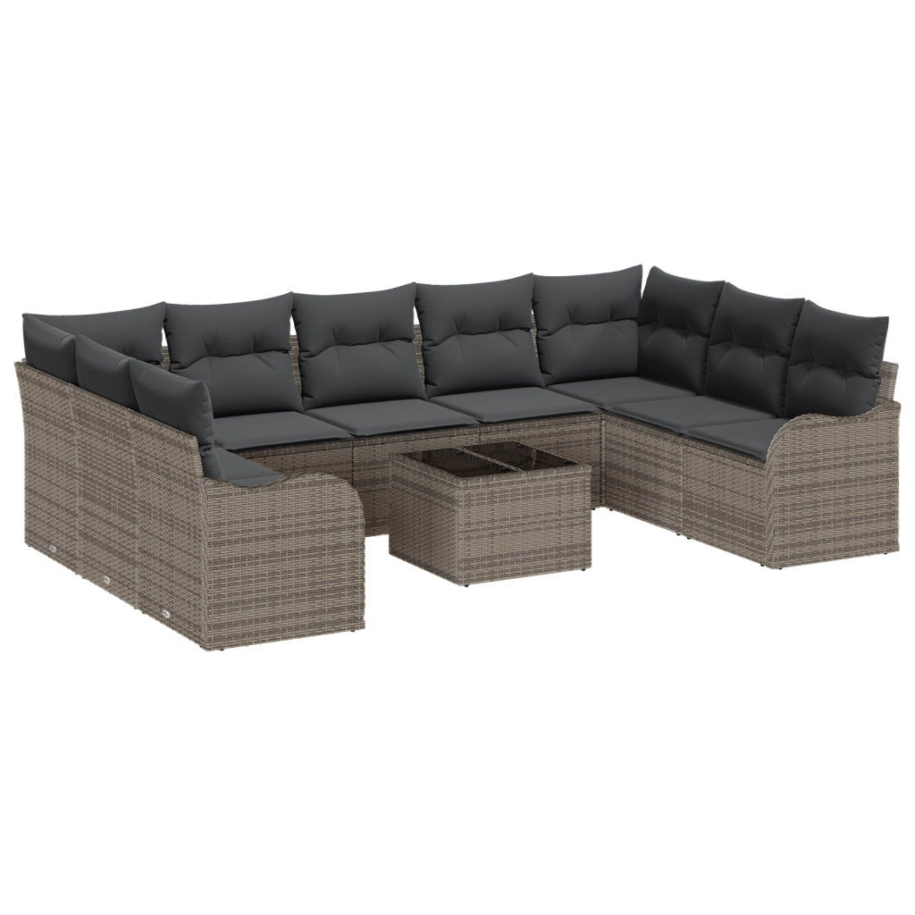 Set di divano da giardino 9 pezzi con cuscini neri in rattan sintetico