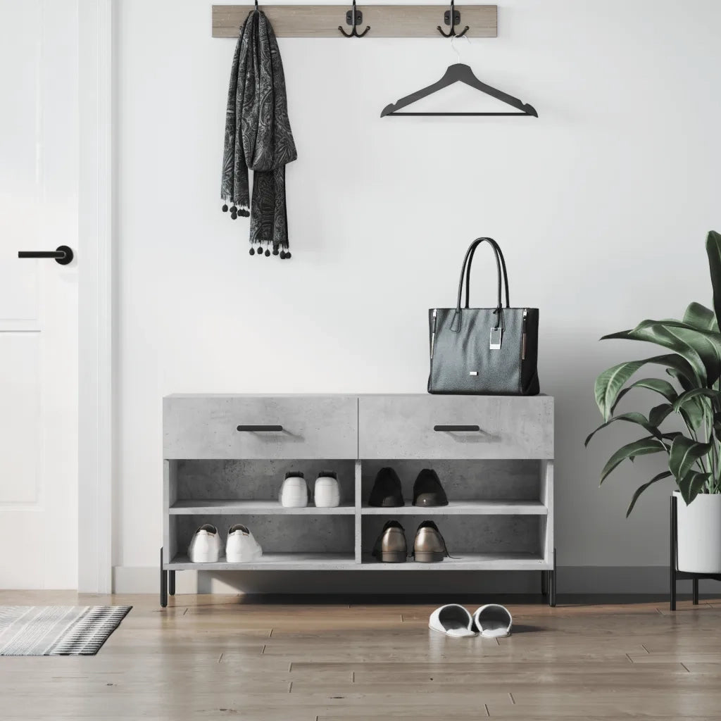 Panca Porta Scarpe-Sgabello-Panca Scarpiera Grigio Cemento 102x35x55cm Legno Multistrato 133236
