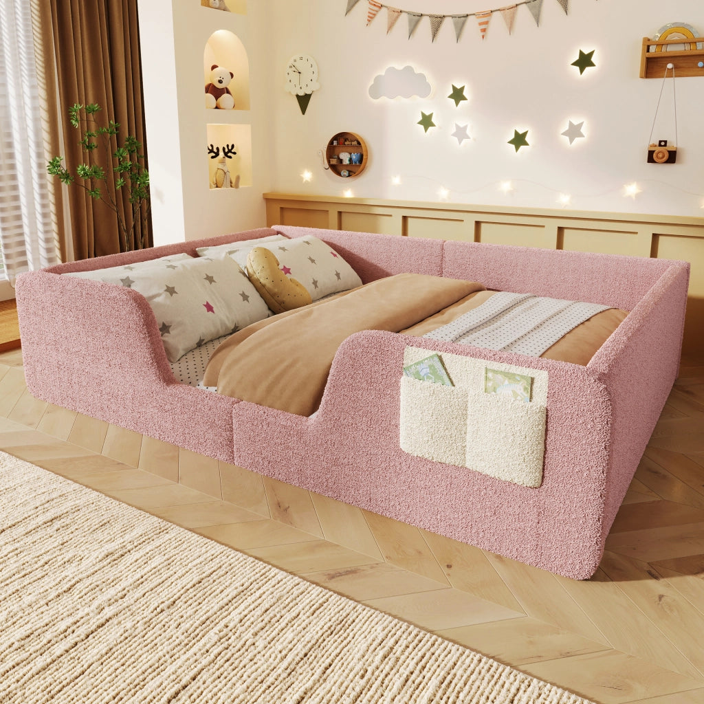 Letto imbottito con sponda 140x190 cm velluto rosa