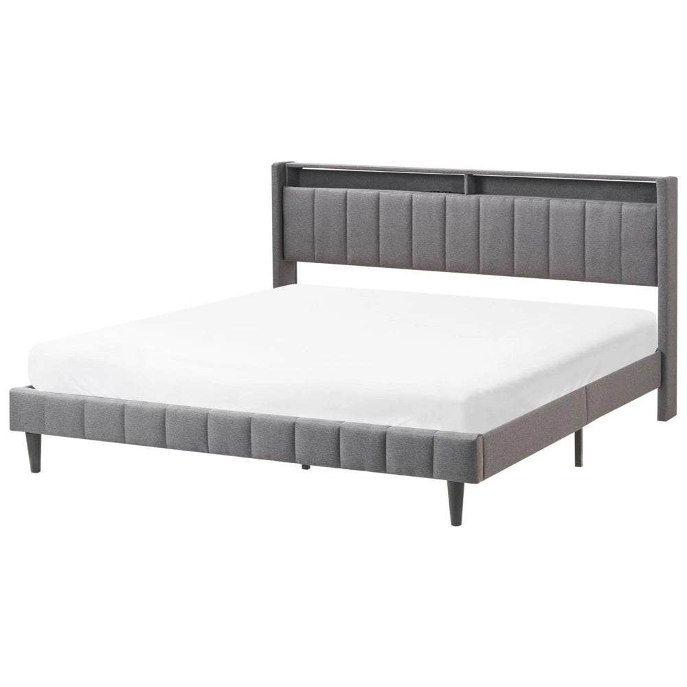 Letto matrimoniale LED Grigio Scuro Tessuto EU Super King Size 180 x 200 cm Testiera imbottita con porta USB Desing moderno