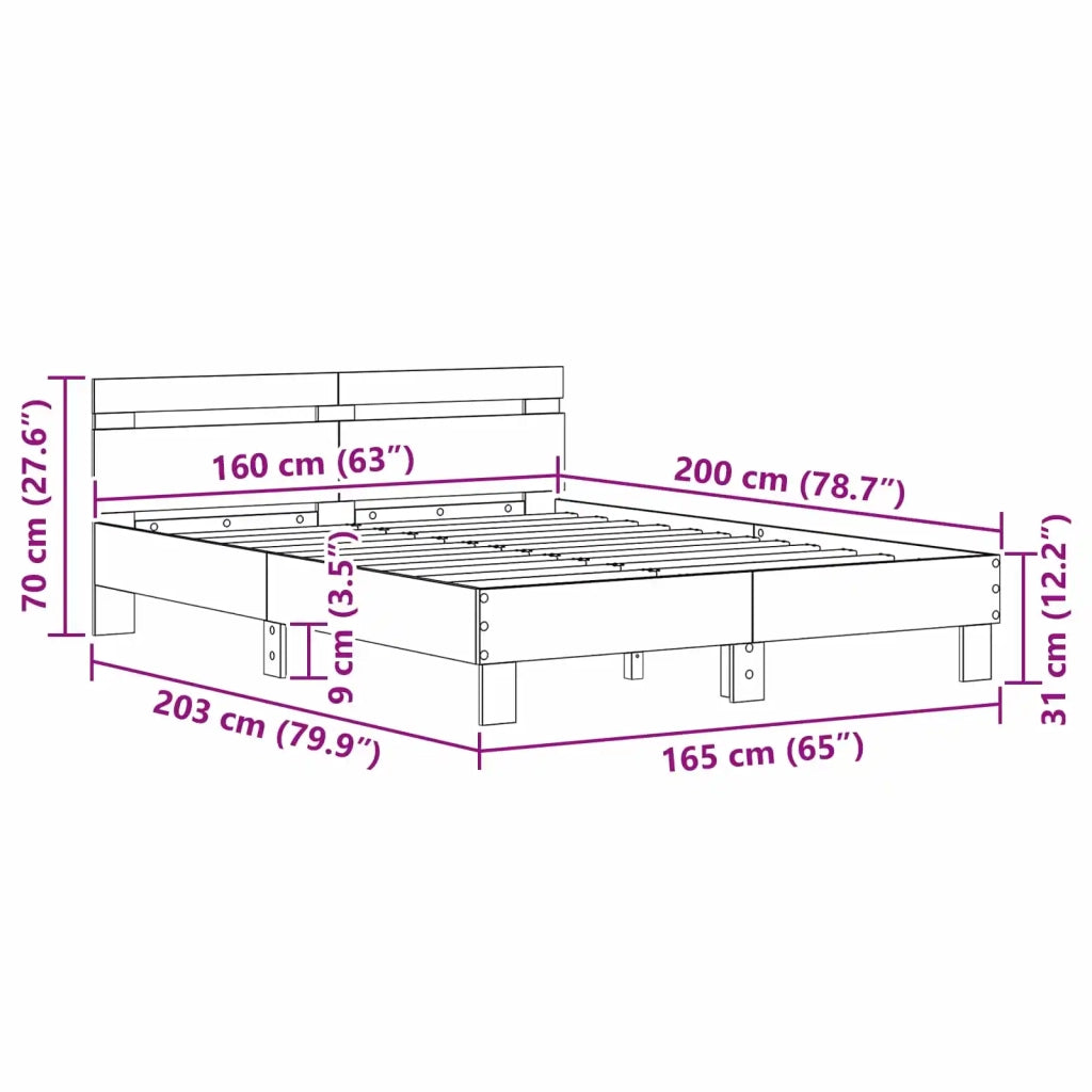 Struttura del letto Rovere Nero 160 x 200 cm 3417309