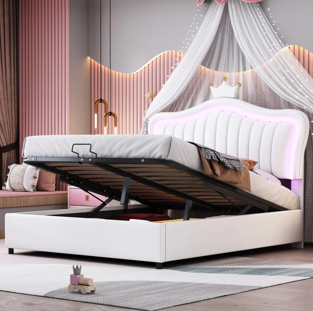 Letto imbottito per bambini 140x200 cm con LED e contenitore