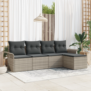 Set di Divani da Giardino a 5 Pezzi con Cuscini Grigio Chiaro Polyrattan
