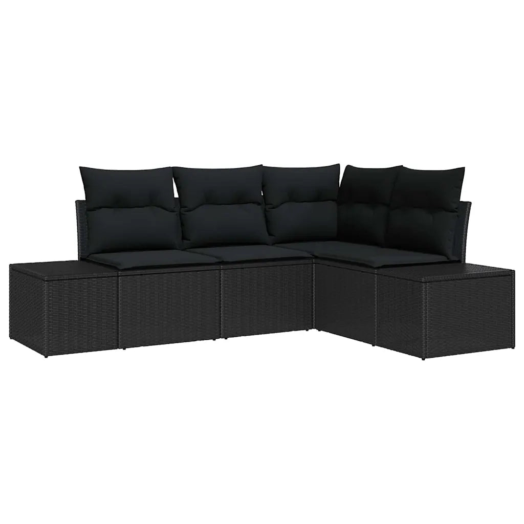 Set Divano da Giardino 4 pz | Set Salotto da Giardino Nero polyrattan