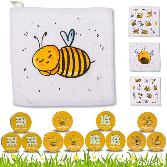 Set di asciugamani per bambini a magia - 12 pezzi - Asciugamani a maglia per bambini - Supporti di appendere - 30 x 30 cm - Regalo per bambini compleanno