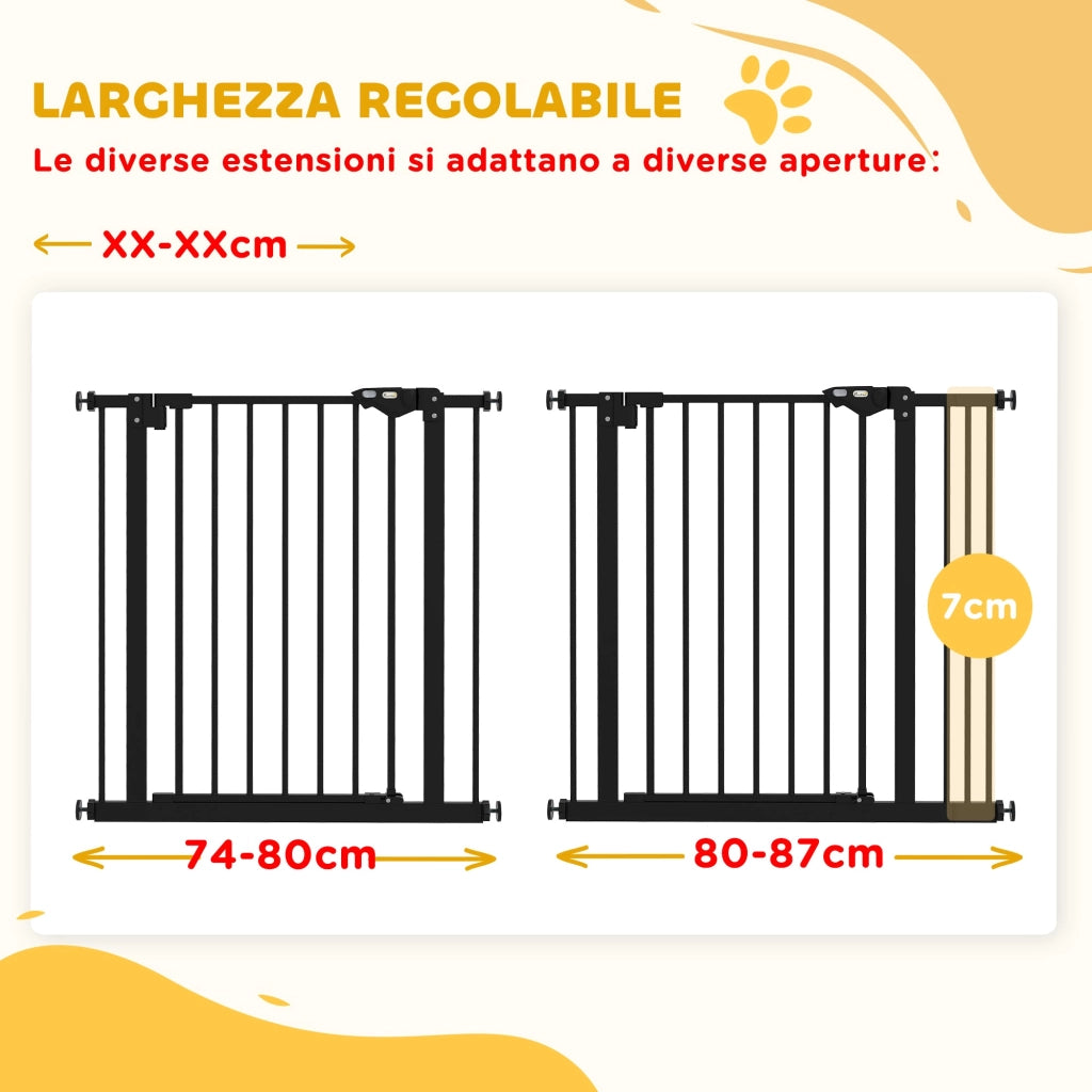 Cancelletto per Cani a 2 Estensioni con Larghezza Regolabile fino 100 cm e Chiusura Automatica Nero