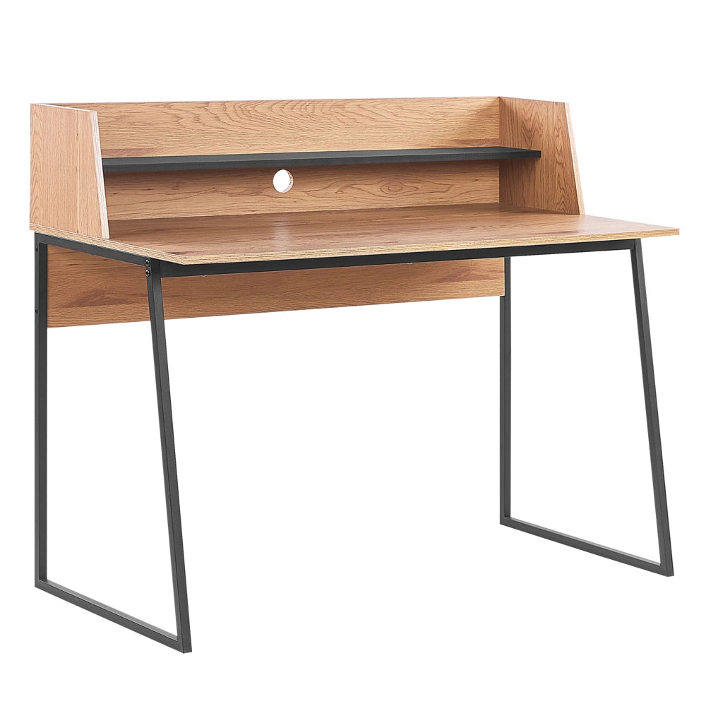 Scrivania da ufficio in legno chiaro con piano in derivati del legno Nero 120 x 59 cm con ripiano in acciaio