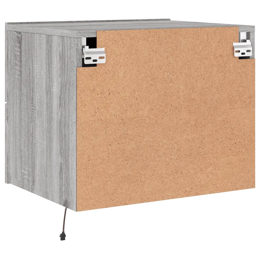 Set di 2 Comodini | Armadio da Notte | Mobiletto da notte a Parete con luci LED Grigio Sonoma
