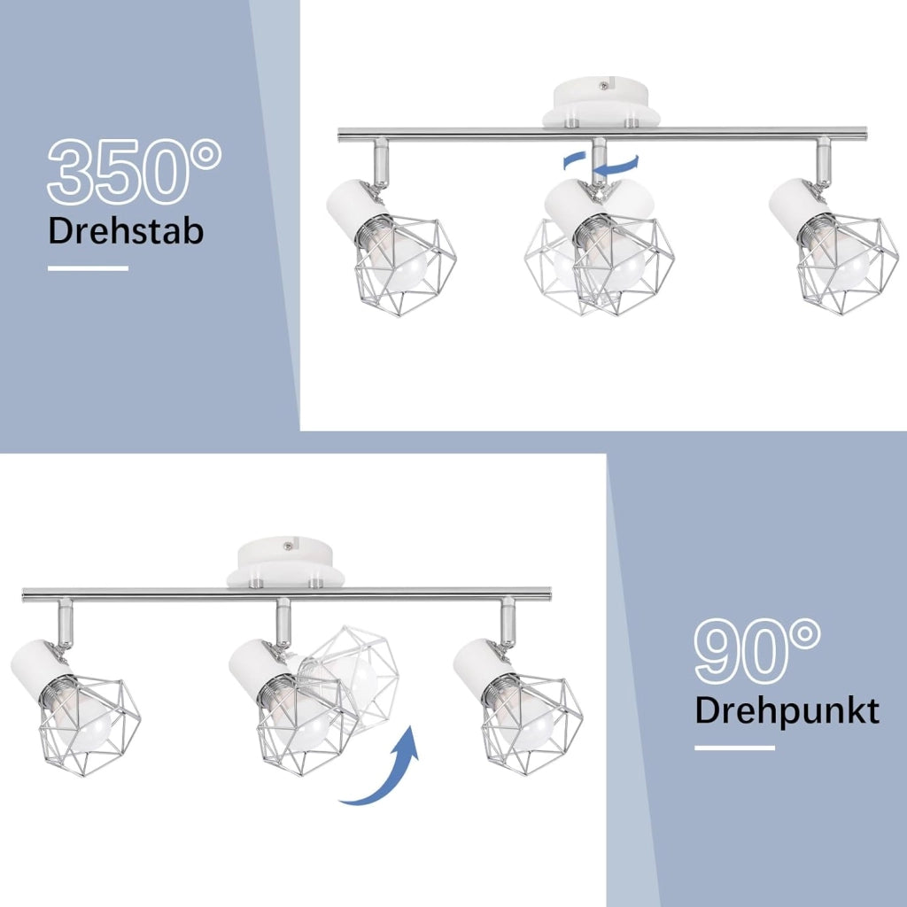 ZMH Faretto da soffitto a LED a 3 luci - lampada da soffitto retrò bianco/nero 350°