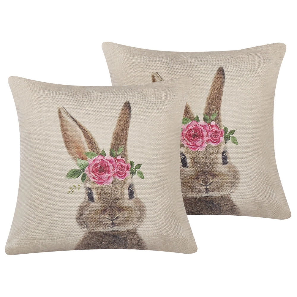Set di 2 cuscini decorativi grigio tortora cotone di animale quadrato 45 x 45 cm con inserto decorazioni pasquali cuscini